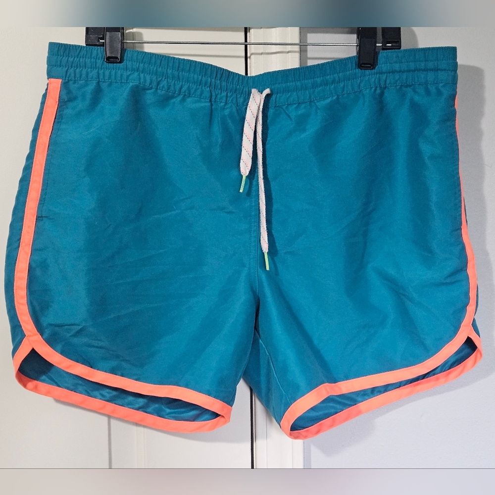 chubbies Teal Swim Trunks with Coral Trim